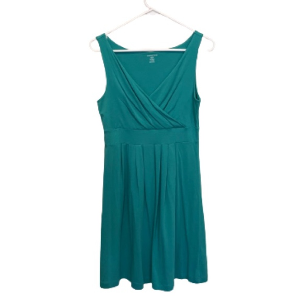 LANDS’ END - V-Neck Pleated Sleeveless Aqua /Teal Dress, Size XS/P 2-4